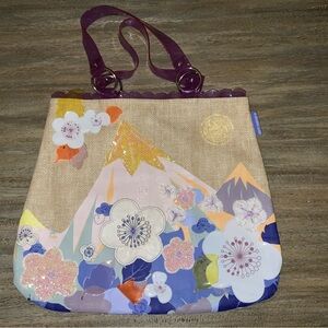 Elegant Floral Tote with Purple Accents